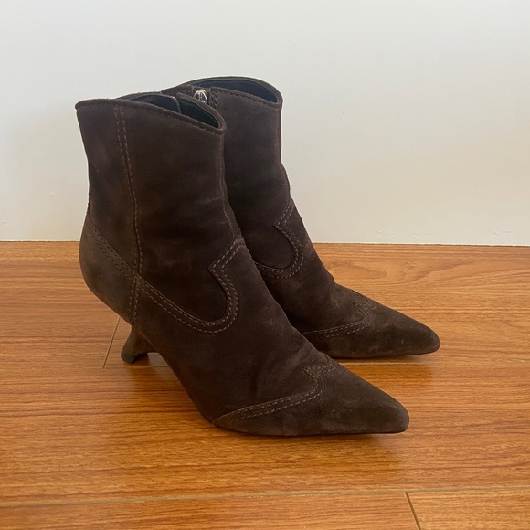Jonathan Simkhai Western Heel Boot Size 37 Brown Suede Chocolate - Picture 1 of 3